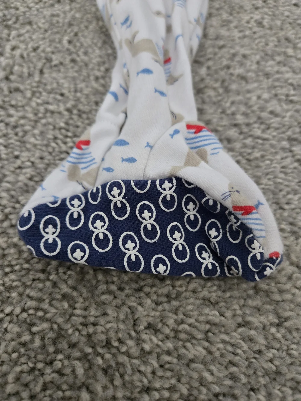 Magnetic Me White Seal Print Footed One-Piece with Navy Trim